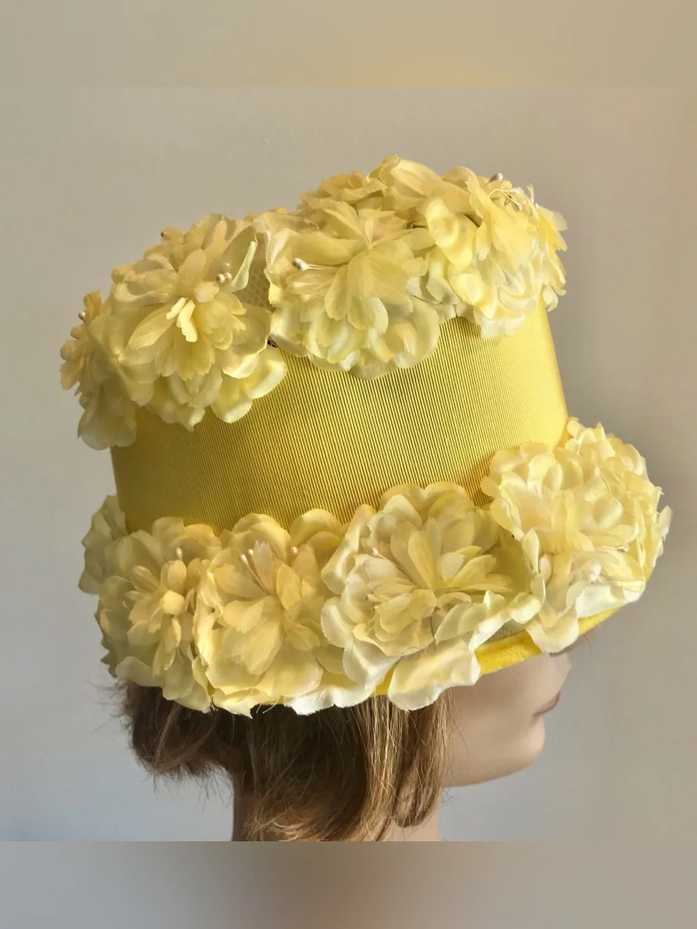 Authentic Vintage 60s Yellow Floral Bucket Cloche Hat Rare Mid-Century Millinery